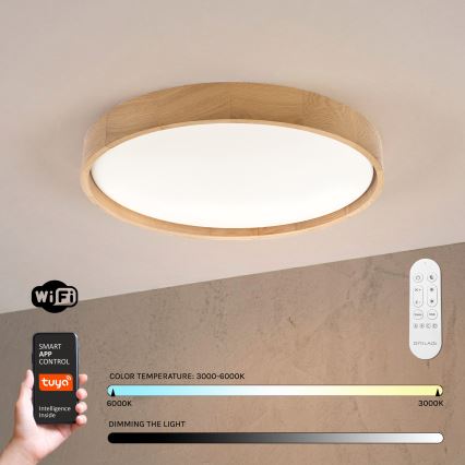 Brilagi - Zatemnjiva LED stropna svetilka MANAROLA SMART LED/36W/230V 3000-6000K Wi-Fi Tuya Beacon, premer 51 cm, hrast + daljinski upravljalnik