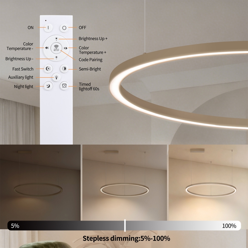 Brilagi - zatemnljiv LED viseči lestenec na kablu PORTOFINO LED/60W/230V 3000-6000K, premer 80 cm, bež + daljinski upravljalnik