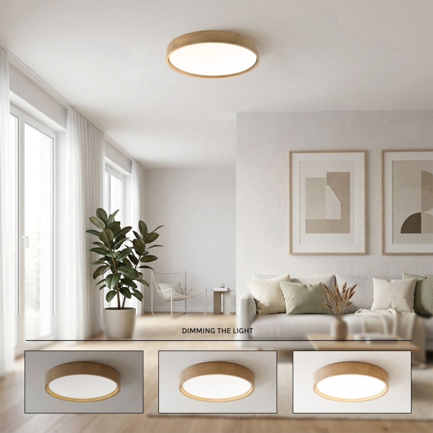 Brilagi - LED stropna svetilka MANAROLA REMOTE z možnostjo zatemnitve LED/36W/230V 3000-6500K premer 51 cm hrast + daljinski upravljalnik