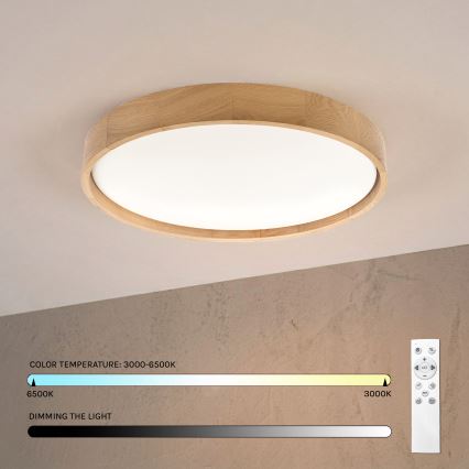 Brilagi - LED stropna svetilka MANAROLA REMOTE z možnostjo zatemnitve LED/36W/230V 3000-6500K premer 51 cm hrast + daljinski upravljalnik