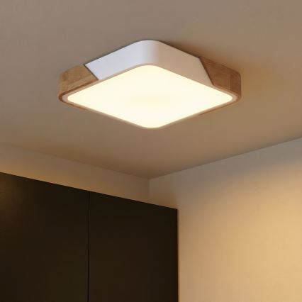 Brilagi - Zatemnitvena LED stropna svetilka PILANA LED/48W/230V 3000-6500K hrast/bela 42x42 cm + daljinski upravljalnik