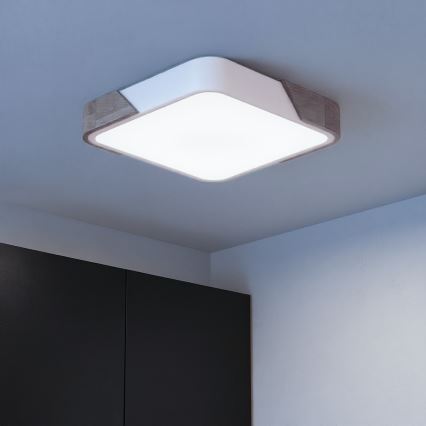 Brilagi - Zatemnitvena LED stropna svetilka PILANA LED/48W/230V 3000-6500K hrast/bela 42x42 cm + daljinski upravljalnik