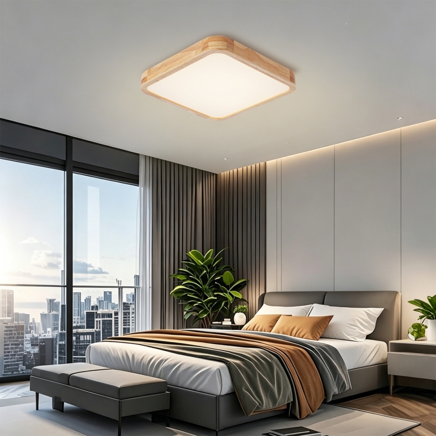 Brilagi - LED zatemljivo stropno svetilo WOODLINE SQUARE LED/48W/230V 3000-6000K hrast 40x40 cm + daljinski upravljalnik