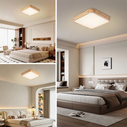 Brilagi - LED zatemljivo stropno svetilo WOODLINE SQUARE LED/48W/230V 3000-6000K hrast 40x40 cm + daljinski upravljalnik