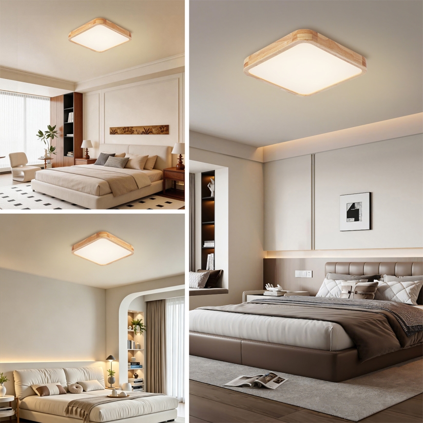 Brilagi - LED zatemljivo stropno svetilo WOODLINE SQUARE LED/48W/230V 3000-6000K hrast 40x40 cm + daljinski upravljalnik