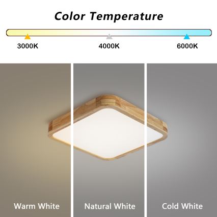 Brilagi - LED zatemljivo stropno svetilo WOODLINE SQUARE LED/48W/230V 3000-6000K hrast 40x40 cm + daljinski upravljalnik