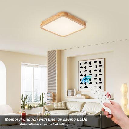 Brilagi - LED zatemljivo stropno svetilo WOODLINE SQUARE LED/48W/230V 3000-6000K hrast 40x40 cm + daljinski upravljalnik