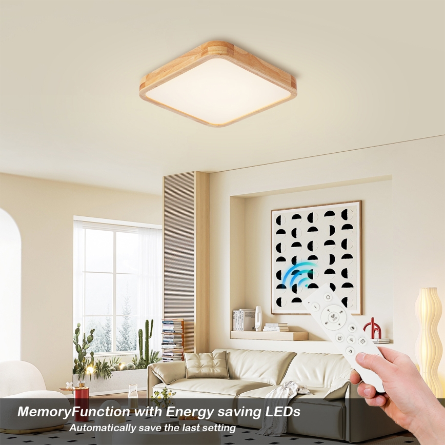 Brilagi - LED zatemljivo stropno svetilo WOODLINE SQUARE LED/48W/230V 3000-6000K hrast 40x40 cm + daljinski upravljalnik