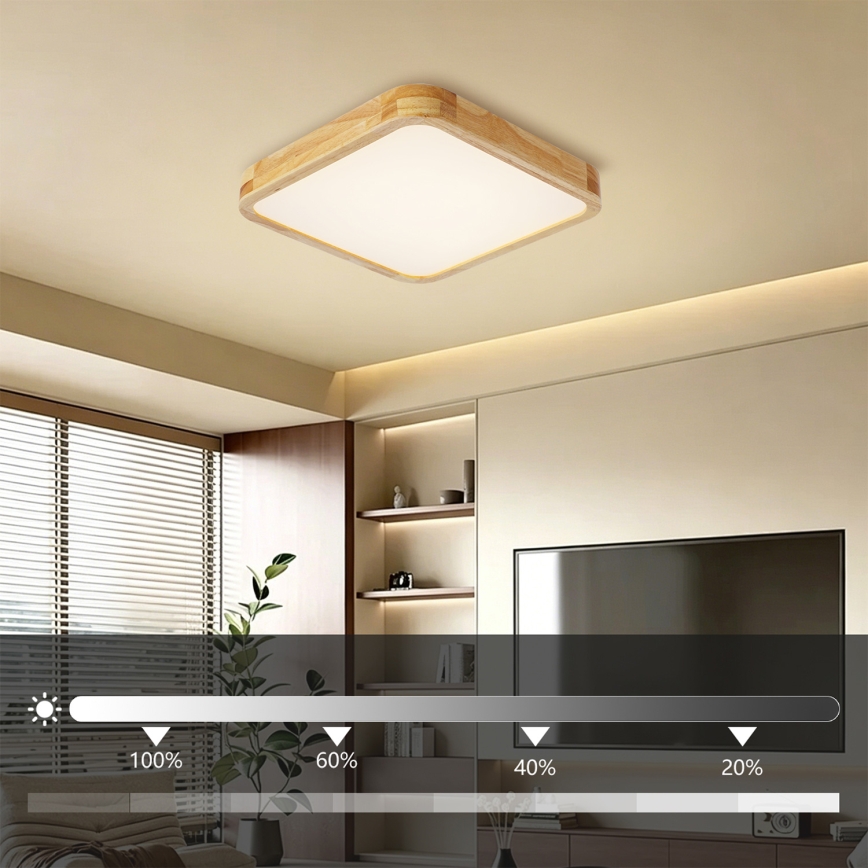 Brilagi - LED zatemljivo stropno svetilo WOODLINE SQUARE LED/48W/230V 3000-6000K hrast 40x40 cm + daljinski upravljalnik
