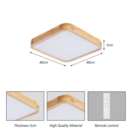 Brilagi - LED zatemljivo stropno svetilo WOODLINE SQUARE LED/48W/230V 3000-6000K hrast 40x40 cm + daljinski upravljalnik