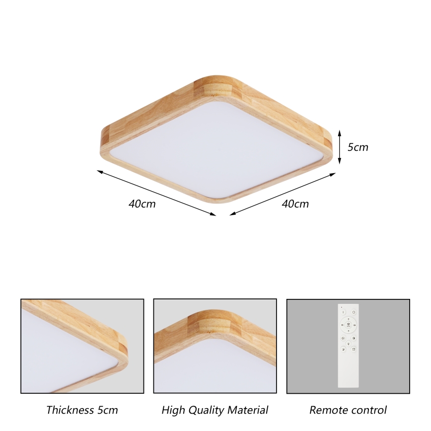 Brilagi - LED zatemljivo stropno svetilo WOODLINE SQUARE LED/48W/230V 3000-6000K hrast 40x40 cm + daljinski upravljalnik