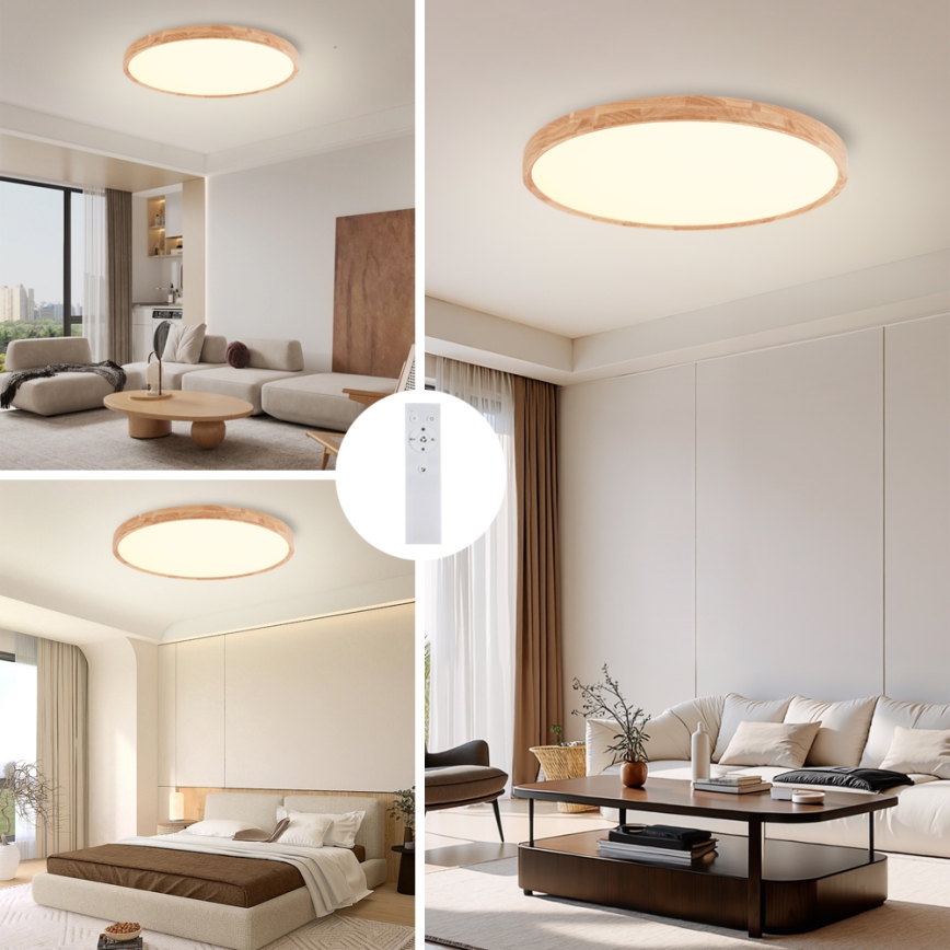 Brilagi - Zatemnljivo LED stropno svetilo WOODROUND LED/70W/230V 3000-6000K premer 80 cm les CRI 90 + daljinski upravljalnik