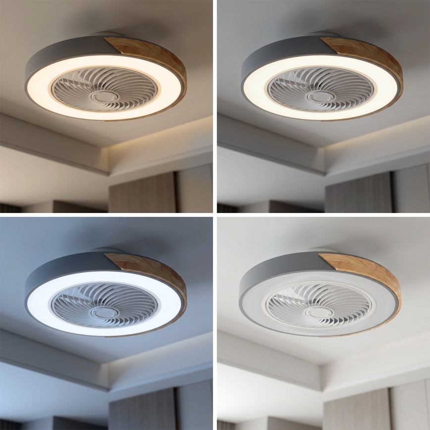 Brilagi - LED stropna svetilka z ventilatorjem in možnostjo zatemnitve LED/38W/230V 3000-6500K premer 50 cm siva/hrast + daljinski upravljalnik
