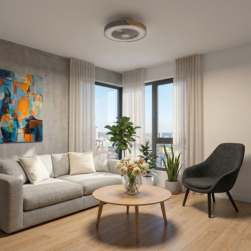 Brilagi - LED stropna svetilka z ventilatorjem in možnostjo zatemnitve LED/38W/230V 3000-6500K premer 50 cm siva/hrast + daljinski upravljalnik