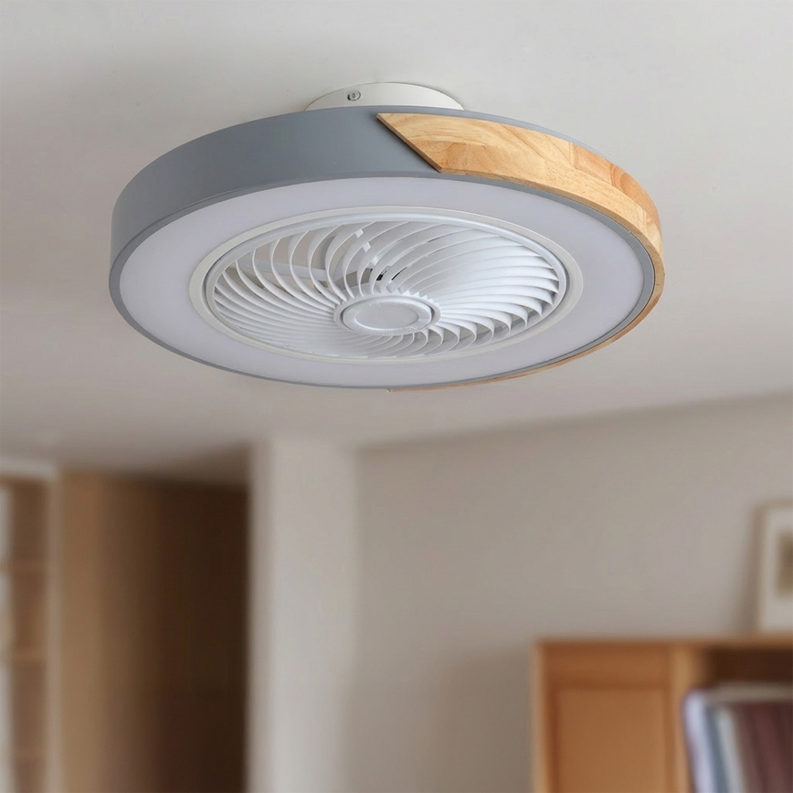 Brilagi - LED stropna svetilka z ventilatorjem in možnostjo zatemnitve LED/38W/230V 3000-6500K premer 50 cm siva/hrast + daljinski upravljalnik