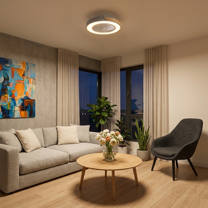 Brilagi - LED stropna svetilka z ventilatorjem in možnostjo zatemnitve LED/38W/230V 3000-6500K premer 50 cm siva/hrast + daljinski upravljalnik