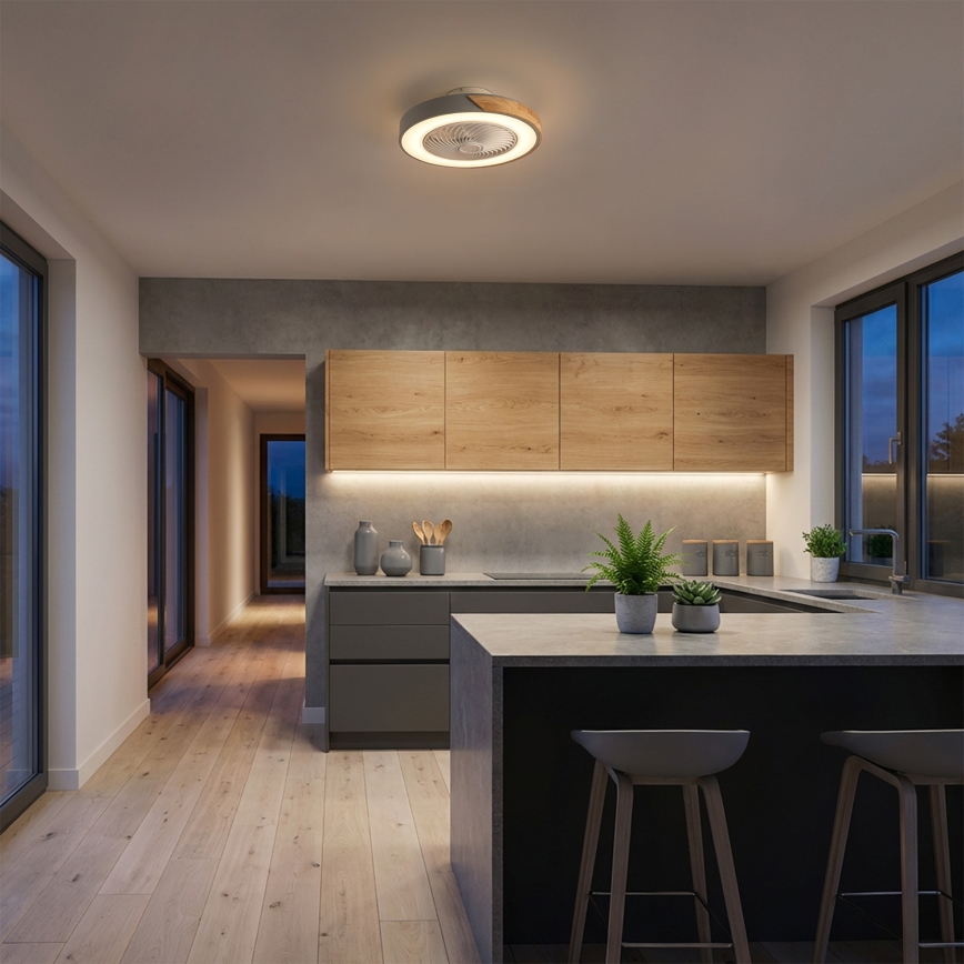 Brilagi - LED stropna svetilka z ventilatorjem in možnostjo zatemnitve LED/38W/230V 3000-6500K premer 50 cm siva/hrast + daljinski upravljalnik