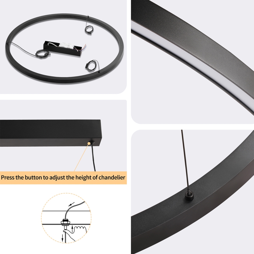 Brilagi - Zatemljiv LED lestenec na kablu PORTOFINO LED/60W/230V 3000–6000K Ø 80 cm črn + daljinski upravljalnik
