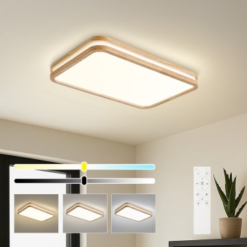 Brilagi - Zatemnjiva stropna LED svetilka MOLINA SQUARE LED/54W/230V 3000-6000K hrast 60x40 cm + daljinski upravljalnik