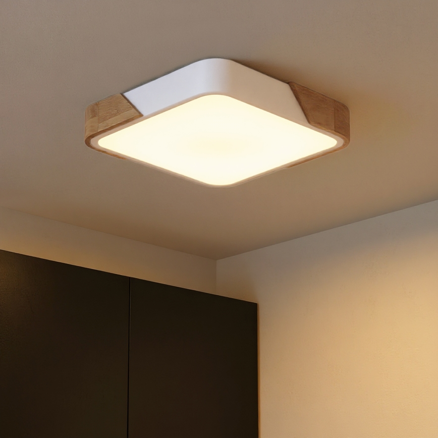 Brilagi - LED zatemnjevalno stropno svetilo PILANA LED/48W/230V 3000-6500K hrast/bela 42x42 cm + daljinski upravljalnik