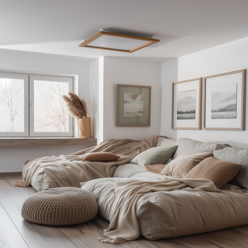 Brilagi - Zatemnljivo LED stropno svetilo SLIMFRAME WOOD LED/58W/230V 64x64 cm 3000-6000K rjava + z daljinskim upravljalnikom