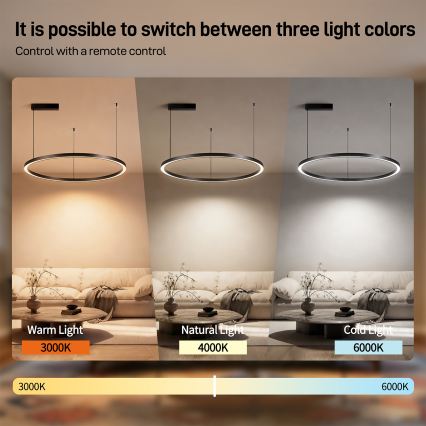 Brilagi - zatemnljiv LED lestenec na kablu PORTOFINO LED/60W/230V 3000-6000K premer 80 cm črna + daljinski upravljalnik
