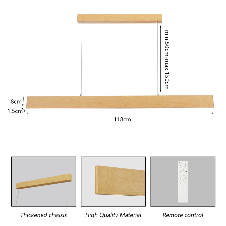 Brilagi - zatemljiv LED lestenec na kablu SLIMLINE LED/40W/230V 3000-6000K dekor hrasta + daljinski upravljalnik