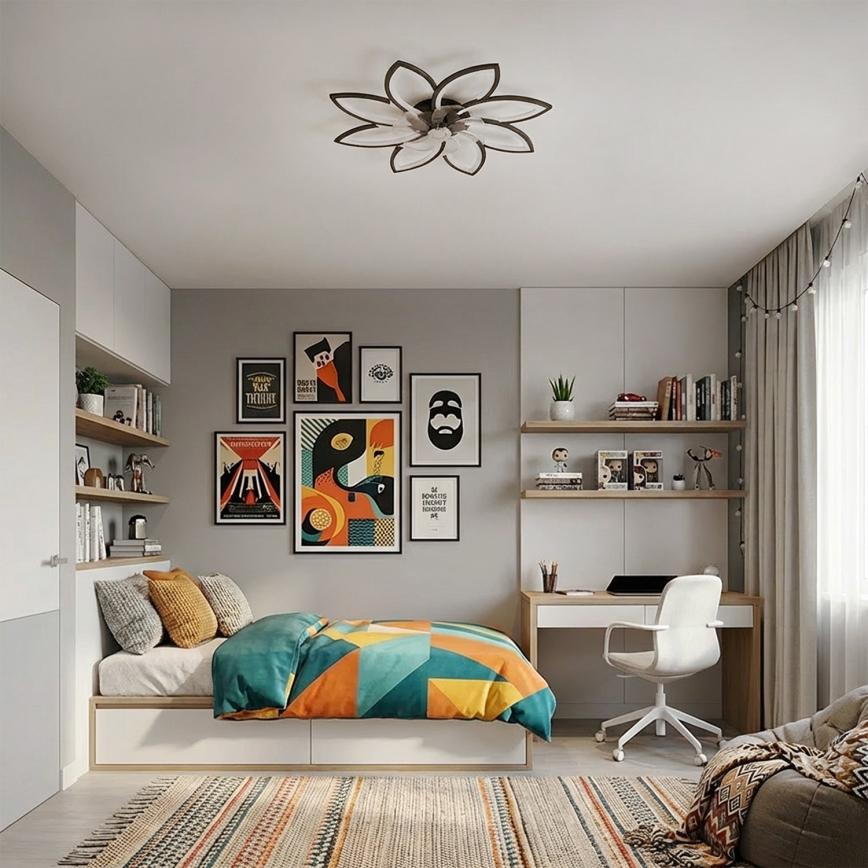 Brilagi - Zatemnljiv LED stropni ventilator, 43 W, 230 V, 3000-6500 K, premer 90 cm, črne barve + daljinski upravljalnik