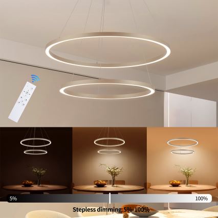 Brilagi - LED zatemljiv viseči lestenec PORTOFINO LED/98W/230V 3000-6000K premer 80 cm bež + daljinski upravljalnik