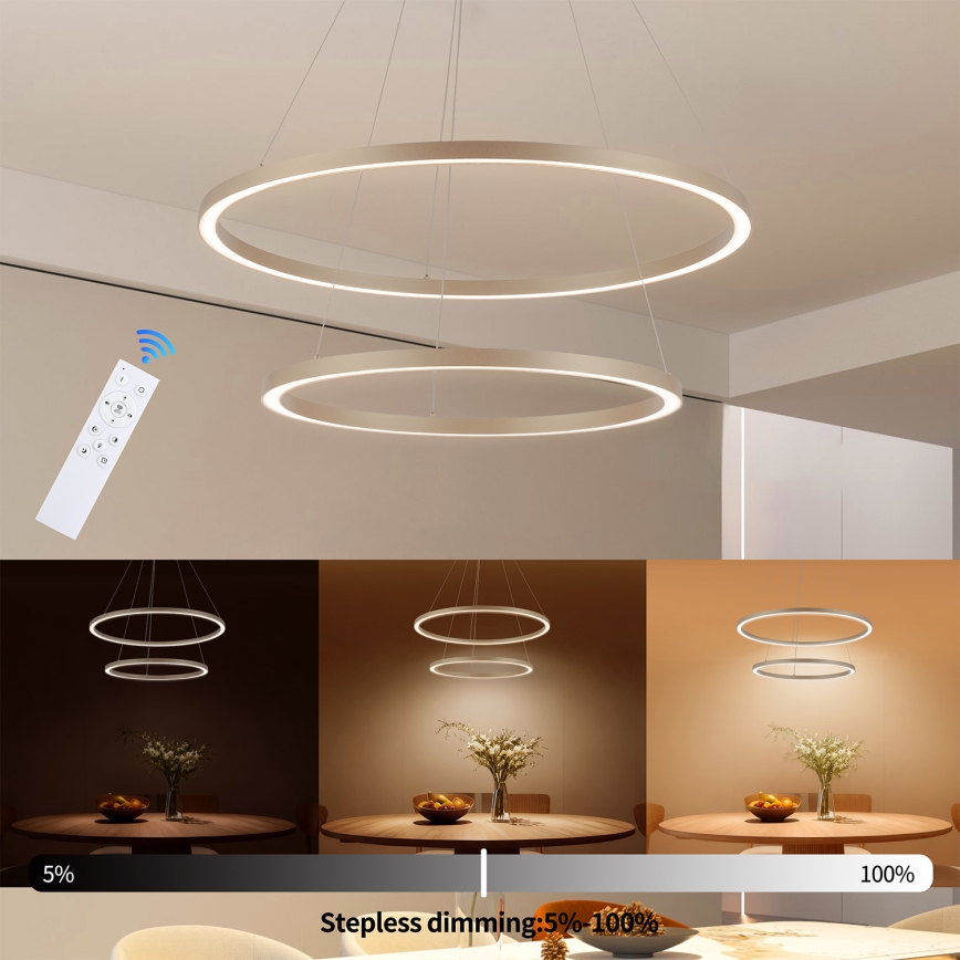 Brilagi - LED zatemljiv viseči lestenec PORTOFINO LED/98W/230V 3000-6000K premer 80 cm bež + daljinski upravljalnik