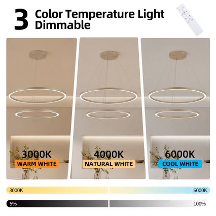 Brilagi - LED zatemljiv viseči lestenec PORTOFINO LED/98W/230V 3000-6000K premer 80 cm bež + daljinski upravljalnik