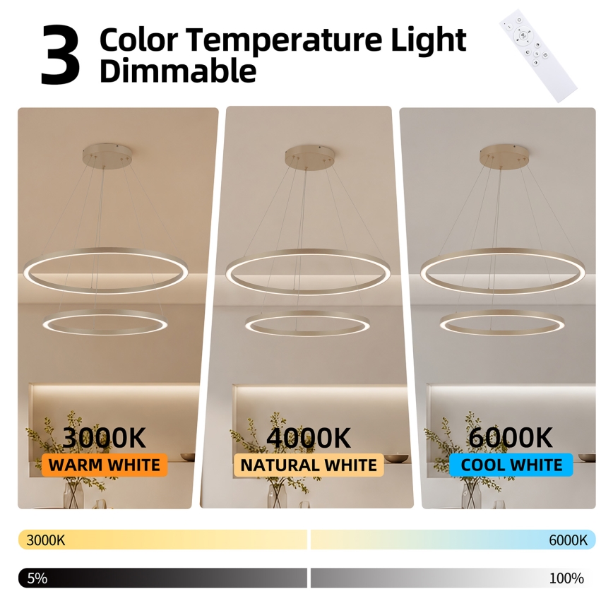 Brilagi - LED zatemljiv viseči lestenec PORTOFINO LED/98W/230V 3000-6000K premer 80 cm bež + daljinski upravljalnik