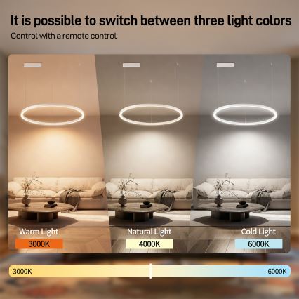 Brilagi - LED zatemljiv viseči lestenec na kablu PORTOFINO LED/60W/230V 3000-6000K premer 80 cm bela + daljinski upravljalnik