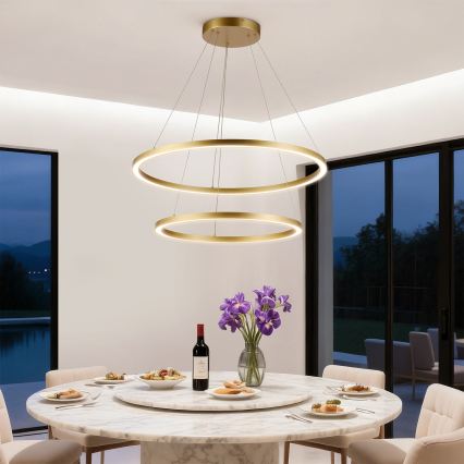 Brilagi - LED zatemljiv lestenec na kablu PORTOFINO LED/98W/230V 3000-6000K premer 80 cm, v zlati barvi + daljinski upravljalnik