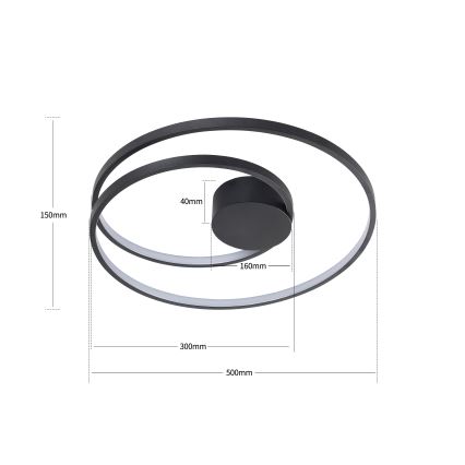 Brilagi - LED zatemnljivo stropno svetilo TWISTER LED/48W/230V 3000–6000 K premer 50 cm črna + daljinski upravljalnik