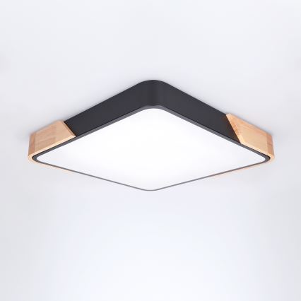 Brilagi - LED zatemnjevalna stropna svetilka PILANA LED/48W/230V 3000-6500K hrast/črna 42x42 cm + daljinski upravljalnik