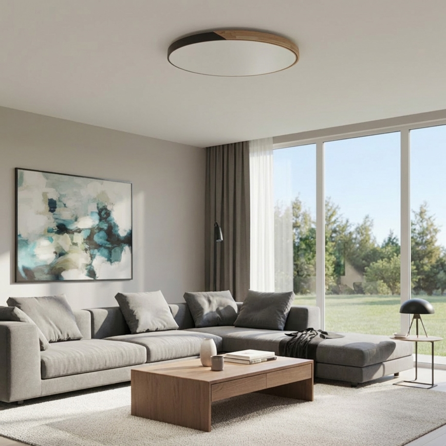 Brilagi - LED Zatemnljivo stropno svetilo PILANA LED/72W/230V 3000-6500K hrast/črna premer 80 cm + daljinski upravljalnik