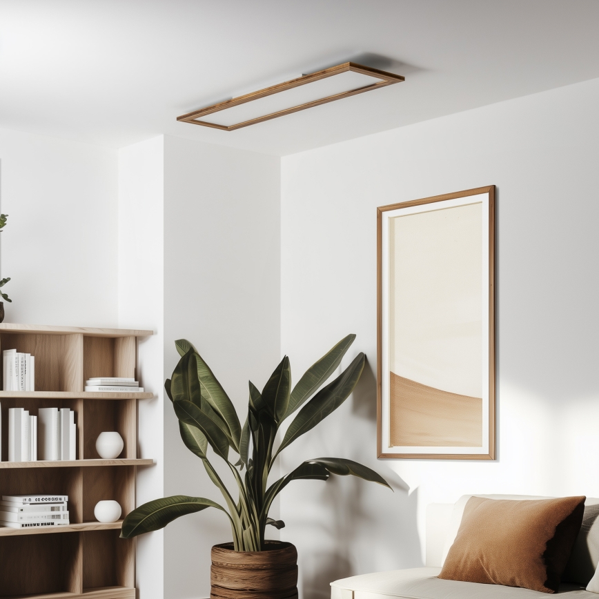 Brilagi - LED Zatemnljivo stropno svetilo SLIMFRAME WOOD LED/58W/230V 124x33,7 cm 3000-6000K rjavo + daljinski upravljalnik
