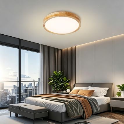 Brilagi - LED zatemnjivo stropno svetilo WOODLINE LED/48W/230V 3000-6000K hrast, premer 40 cm + daljinski upravljalnik