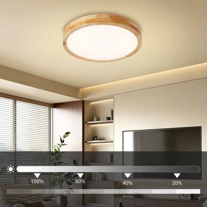 Brilagi - LED zatemnjivo stropno svetilo WOODLINE LED/48W/230V 3000-6000K hrast, premer 40 cm + daljinski upravljalnik