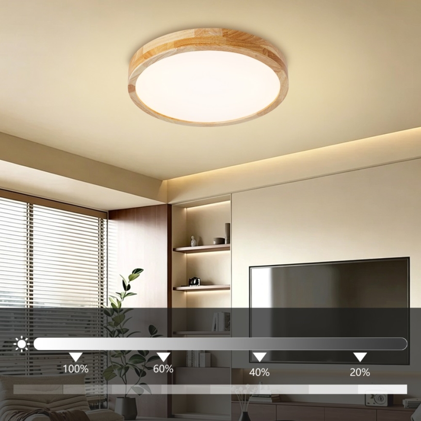 Brilagi - LED zatemnjivo stropno svetilo WOODLINE LED/48W/230V 3000-6000K hrast, premer 40 cm + daljinski upravljalnik