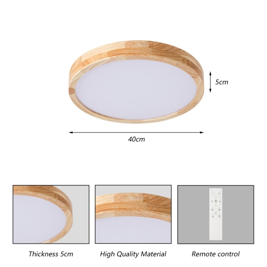 Brilagi - LED zatemnjivo stropno svetilo WOODLINE LED/48W/230V 3000-6000K hrast, premer 40 cm + daljinski upravljalnik