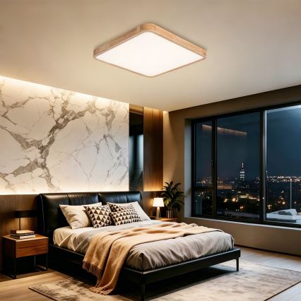 Brilagi - Zatemnjevalna LED stropna svetilka WOODLINE SQUARE LED/80W/230V 3000-6000K hrast 60x60 cm + daljinski upravljalnik
