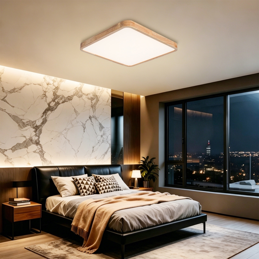 Brilagi - Zatemnjevalna LED stropna svetilka WOODLINE SQUARE LED/80W/230V 3000-6000K hrast 60x60 cm + daljinski upravljalnik