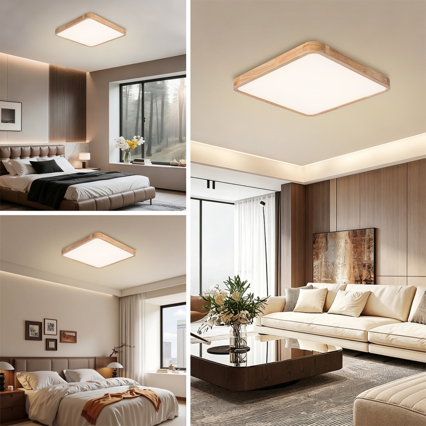 Brilagi - Zatemnjevalna LED stropna svetilka WOODLINE SQUARE LED/80W/230V 3000-6000K hrast 60x60 cm + daljinski upravljalnik