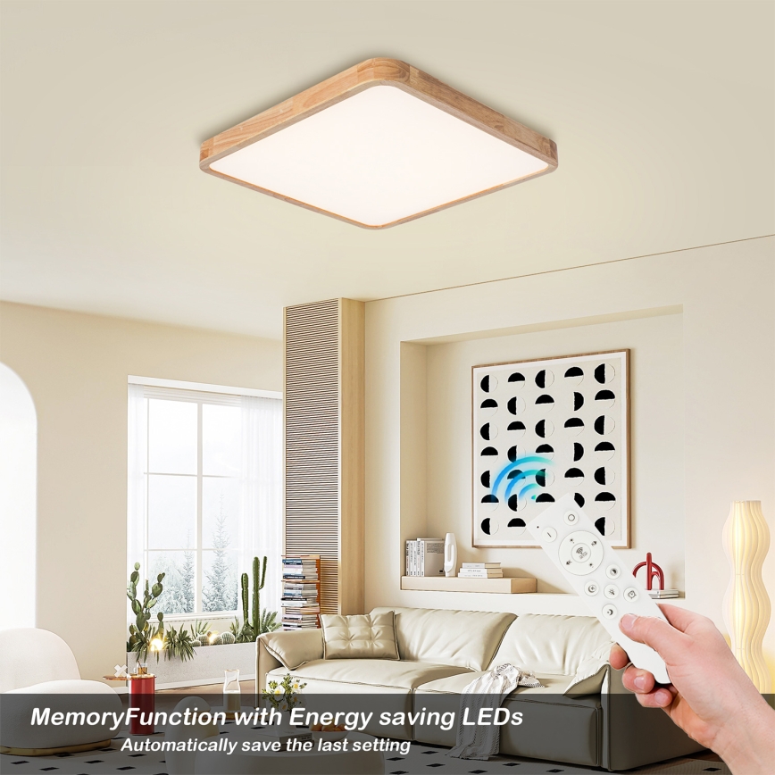 Brilagi - Zatemnjevalna LED stropna svetilka WOODLINE SQUARE LED/80W/230V 3000-6000K hrast 60x60 cm + daljinski upravljalnik