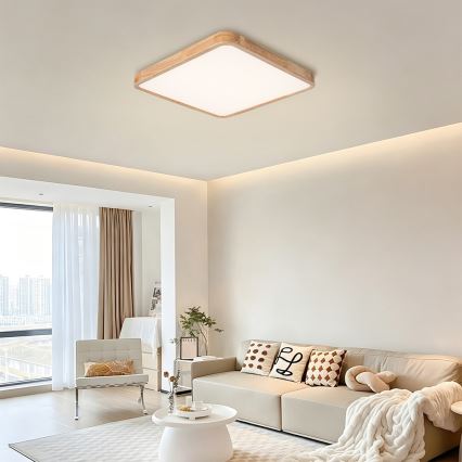 Brilagi - Zatemnjevalna LED stropna svetilka WOODLINE SQUARE LED/80W/230V 3000-6000K hrast 60x60 cm + daljinski upravljalnik