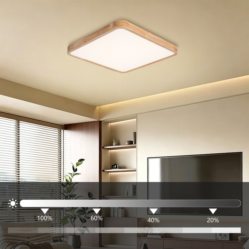 Brilagi - Zatemnjevalna LED stropna svetilka WOODLINE SQUARE LED/80W/230V 3000-6000K hrast 60x60 cm + daljinski upravljalnik