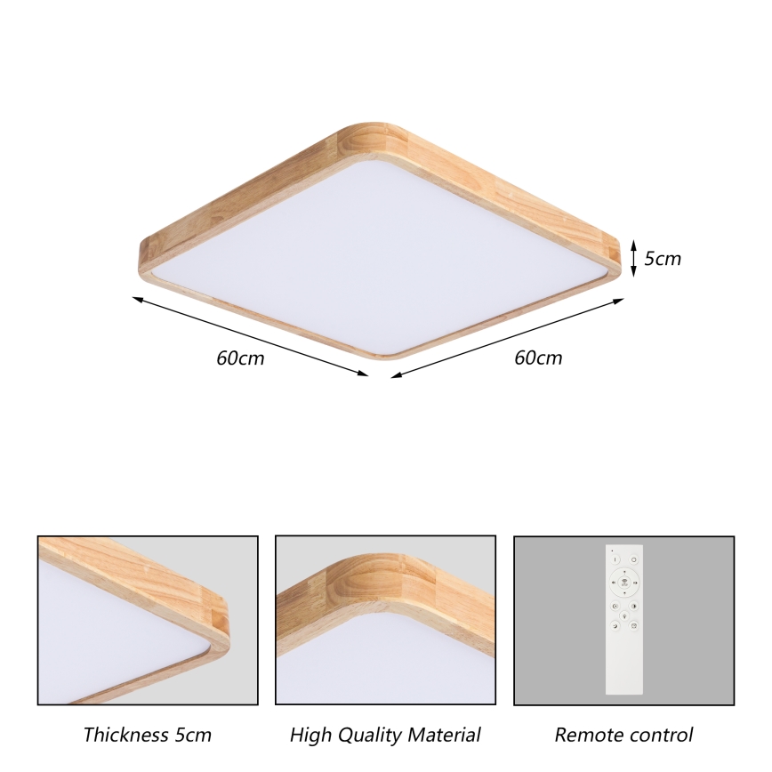 Brilagi - Zatemnjevalna LED stropna svetilka WOODLINE SQUARE LED/80W/230V 3000-6000K hrast 60x60 cm + daljinski upravljalnik