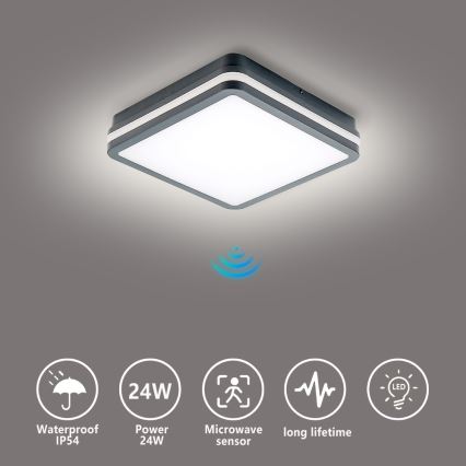 Brilagi - LED zunanja svetilka s senzorjem gibanja BENE LED/24W/230V 26x26 cm antracit IP54